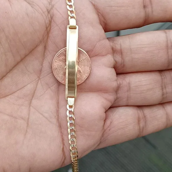 10kt solid gold Cuban daimond cut id bracelet size 8 inches